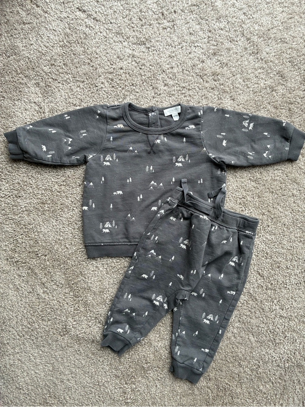 David Jones Charcoal Gray Kids Sweatshirt & Joggers Set with Mountain Print